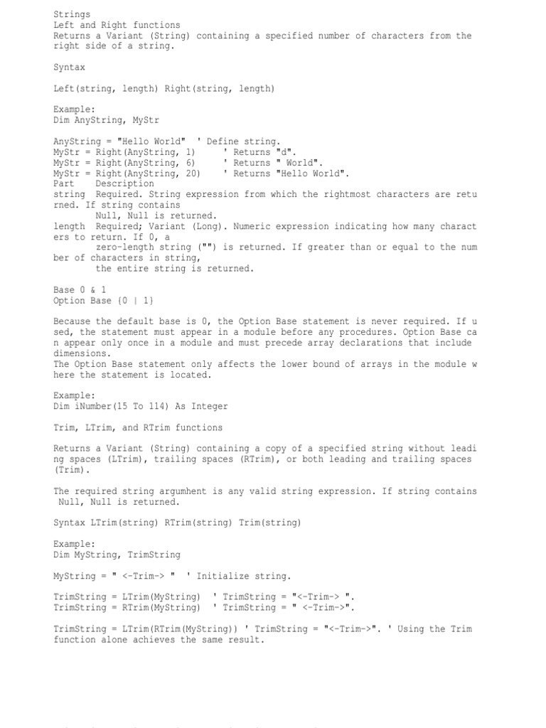 String Function in VB | PDF | String (Computer Science) | Software ...