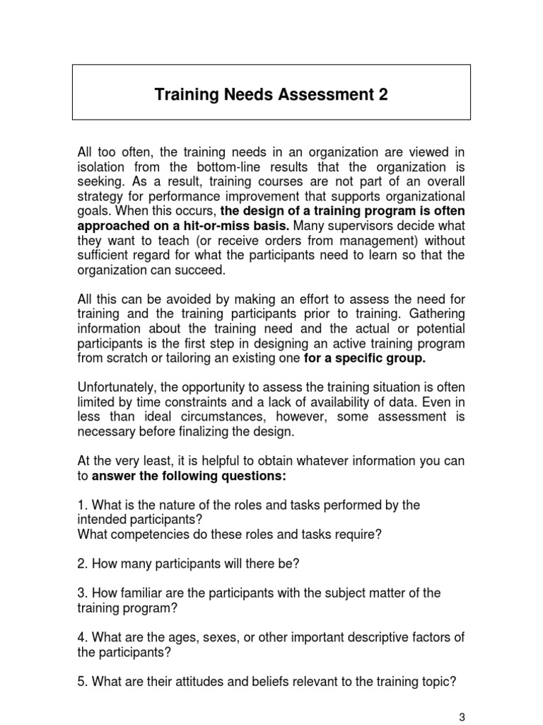Training Needs Assessment Guide | PDF