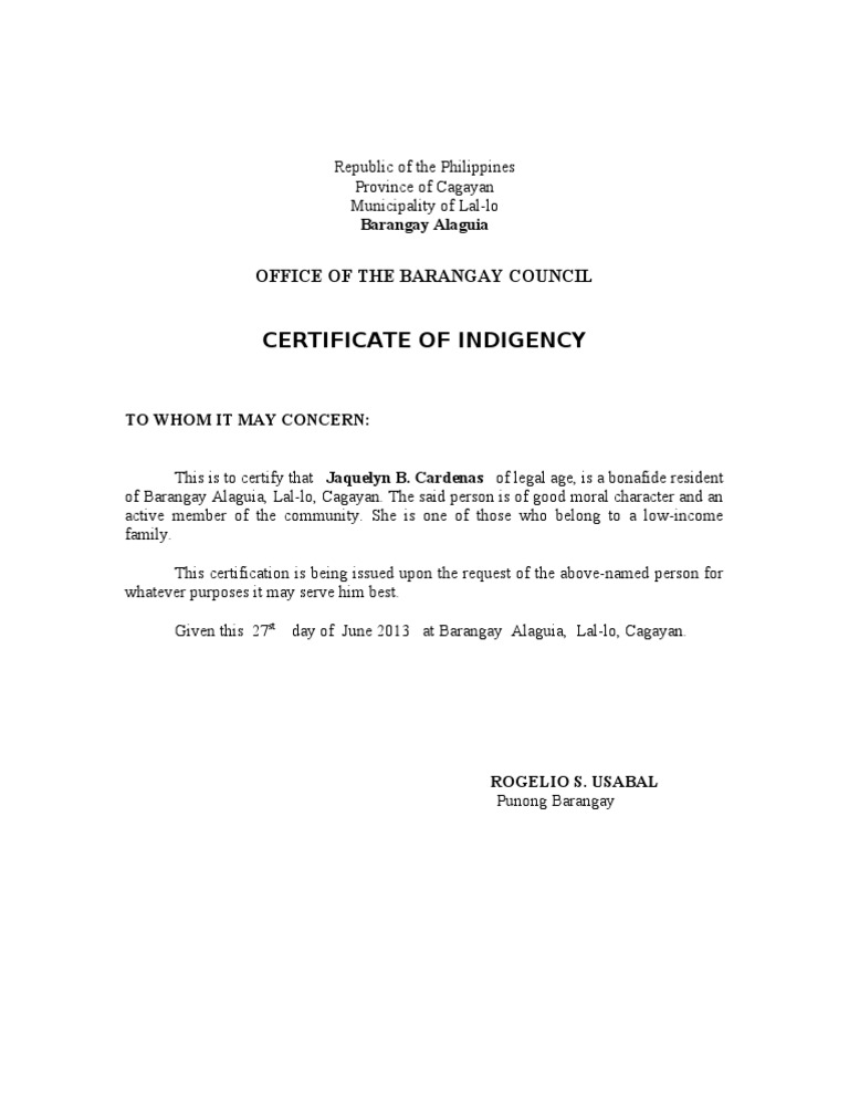 Barangay certificate