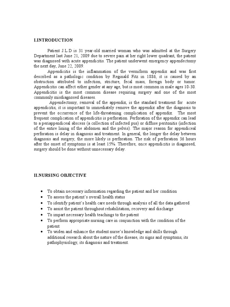 Appendectomy Appendicitis Case Study Clinical Medicine Health Sciences