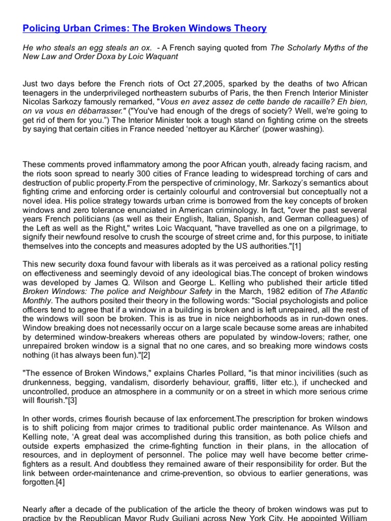 Policing Urban Crimes The Broken Windows Theory Police Law Enforcement