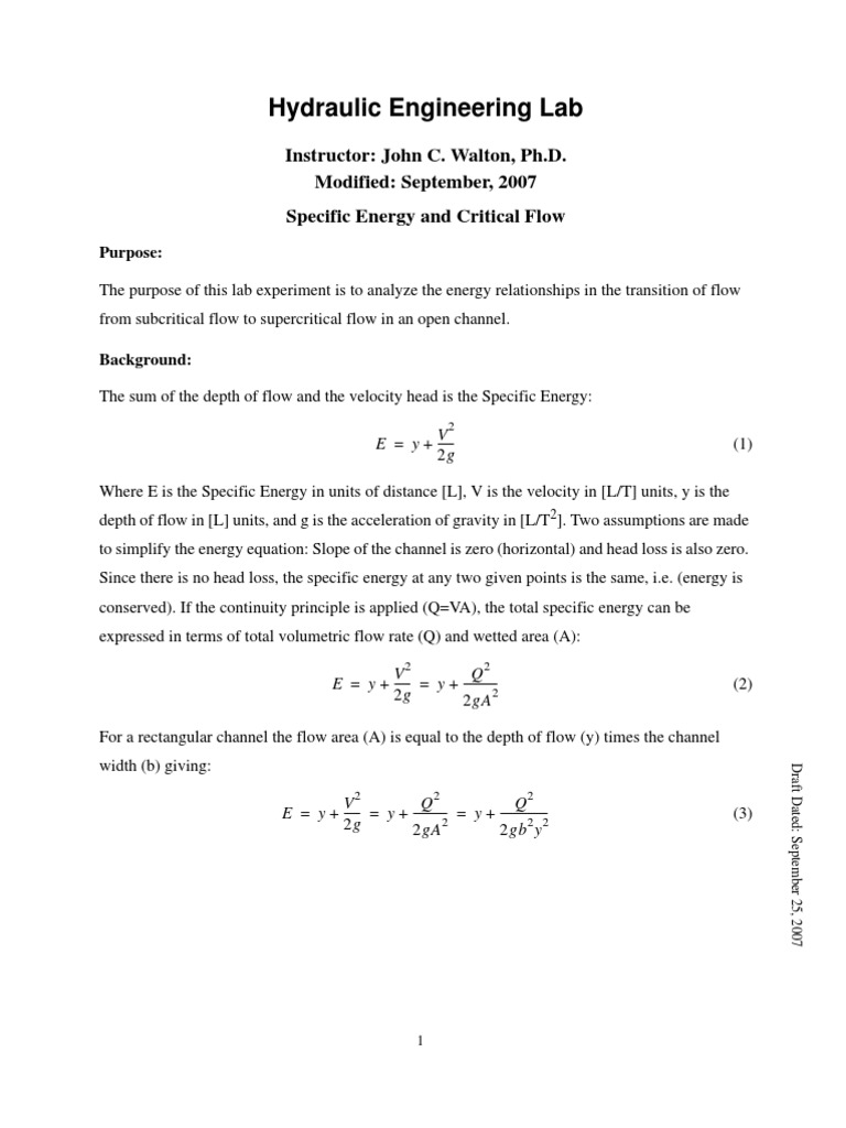 Specific Energy and Critical Flow | PDF | Motion (Physics) | Nature