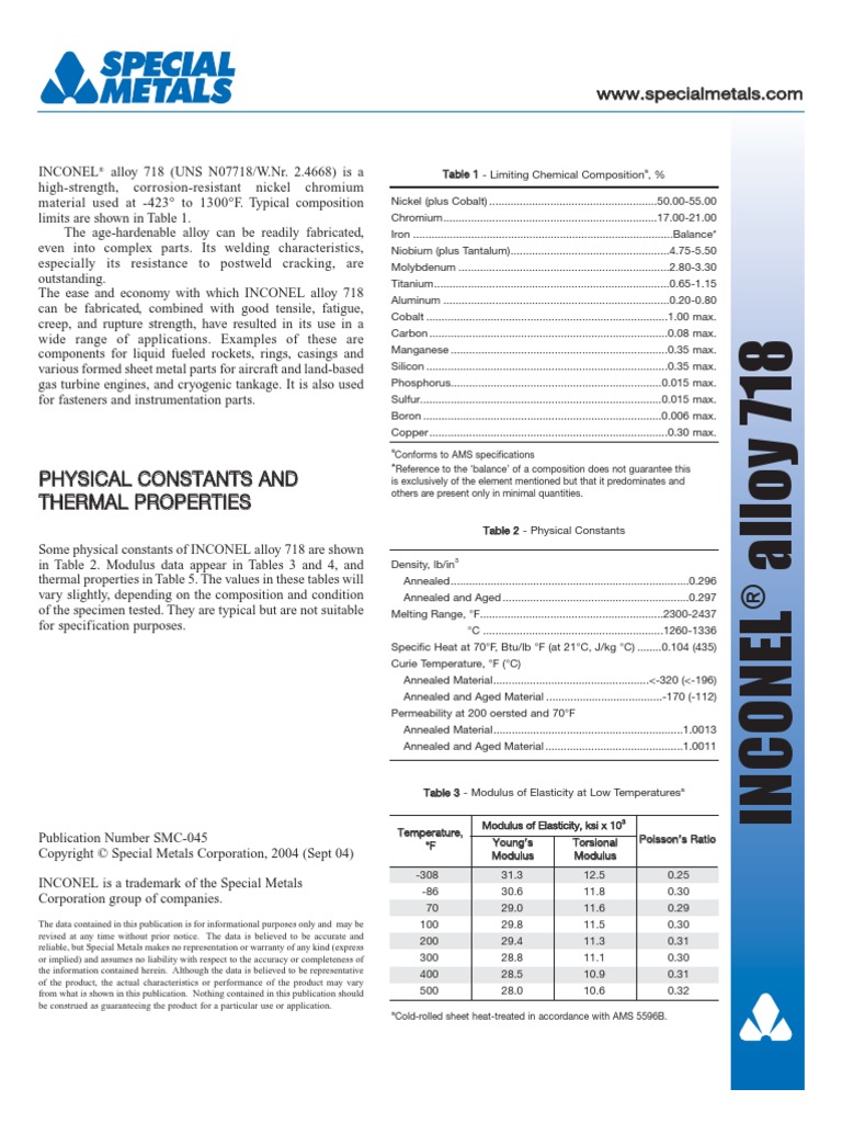 Inconel alloy 718.pdf | Heat Treating | Ultimate Tensile Strength