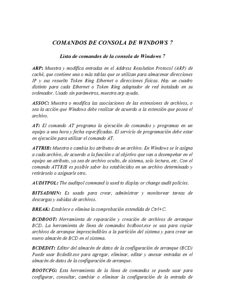 Comandos Esenciales de Windows 7 | PDF | Archivo de computadora ...