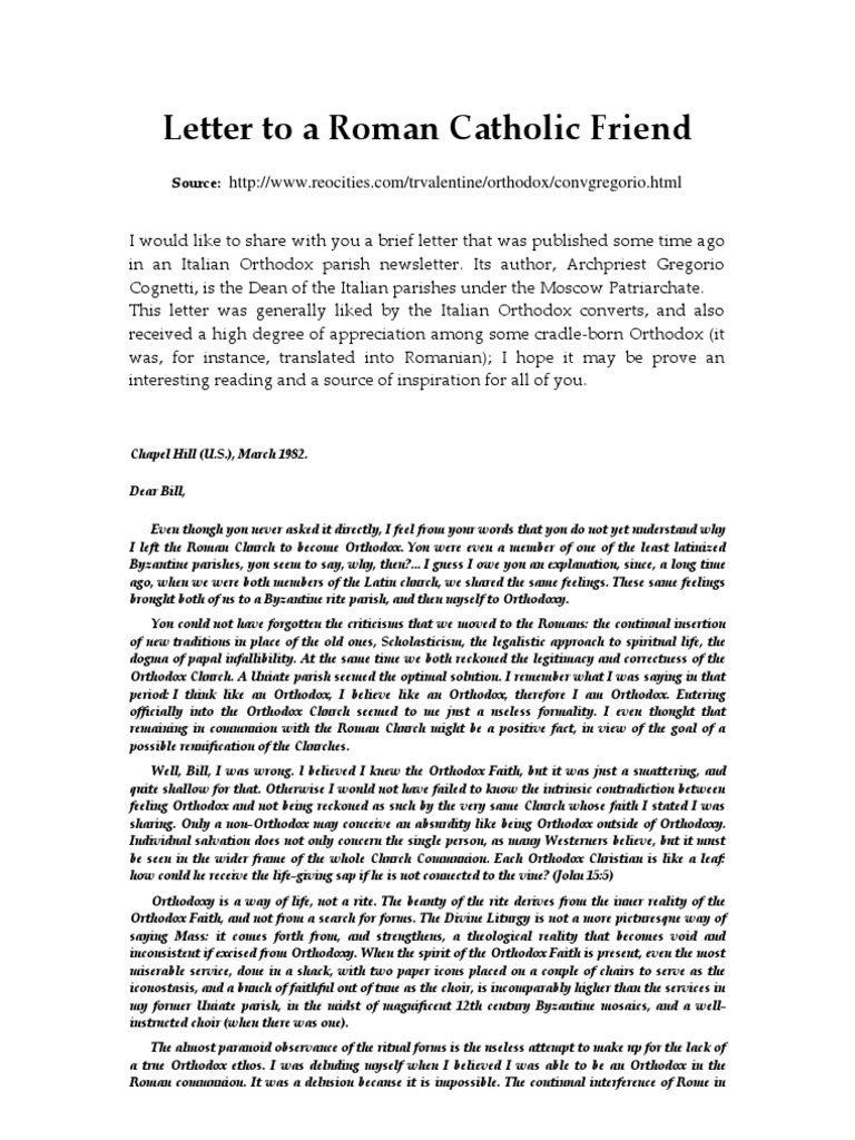 Orthodox Faith: A Letter of Conversion | PDF | Eastern Orthodox Church ...