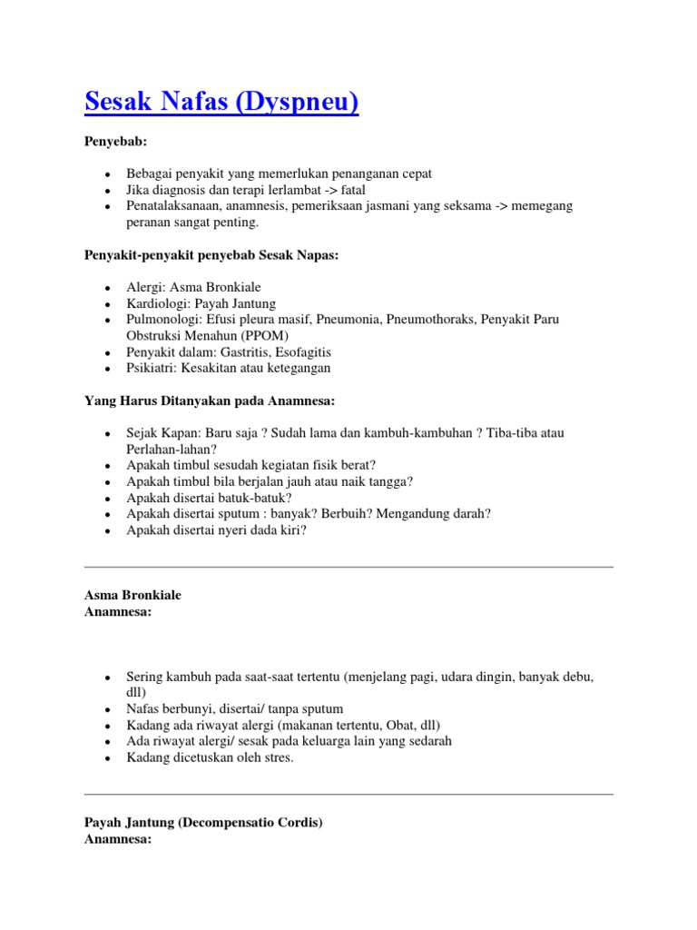 Anamnesis Gejala Sesak Napas | PDF