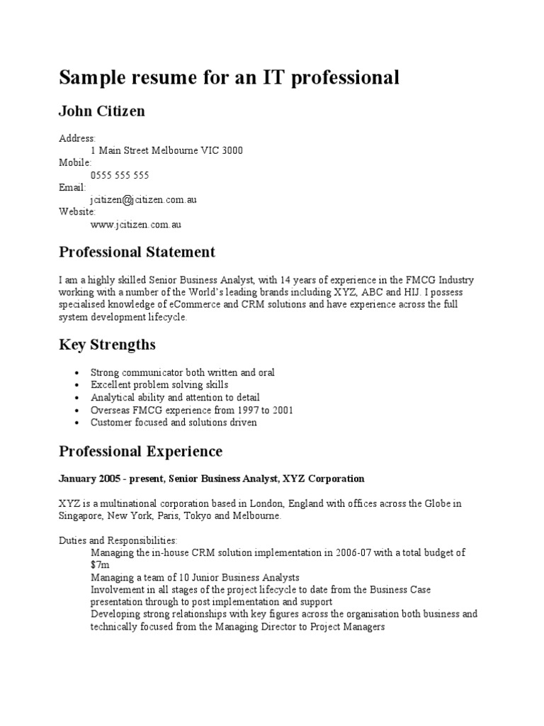 Sample Resume For An IT Professional | PDF | Data Center | Itil