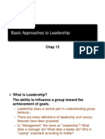 Basic Approaches To Leadership: Chap 13
