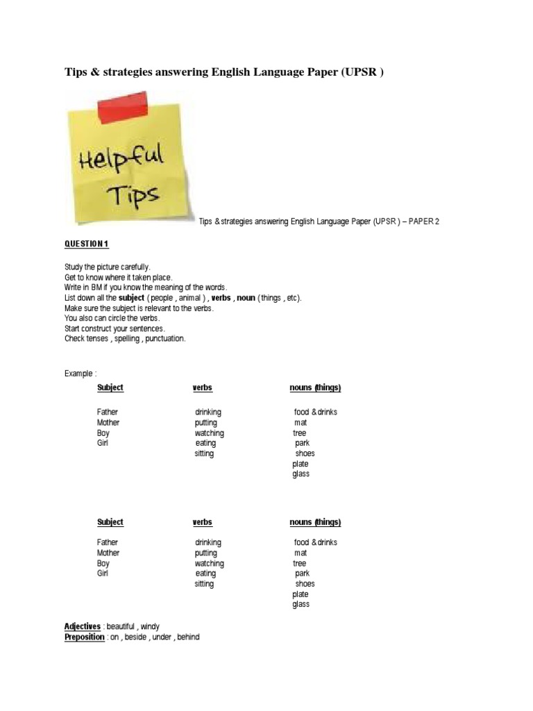 Tips & Strategies Answering English Language Paper (UPSR) | PDF