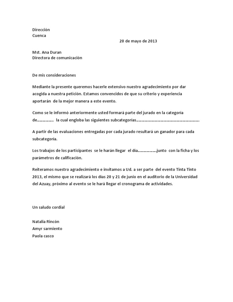 Carta Agradecimiento Jurado