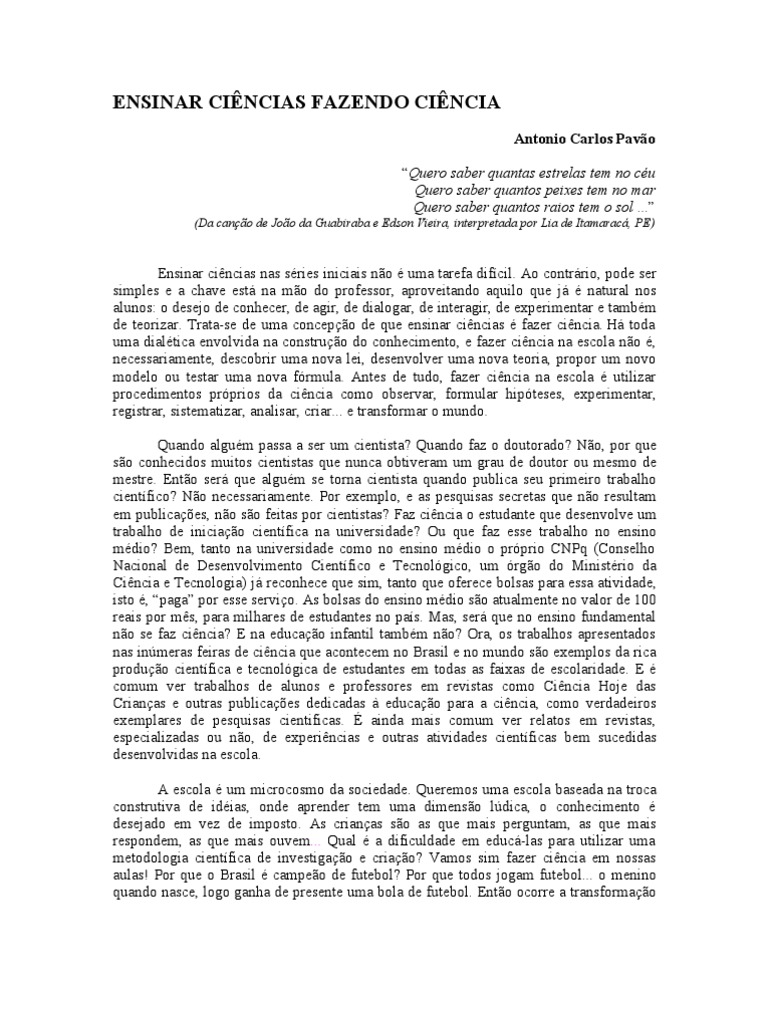 4 - Texto - 01 - Ensinar Ciências Fazendo Ciência | PDF