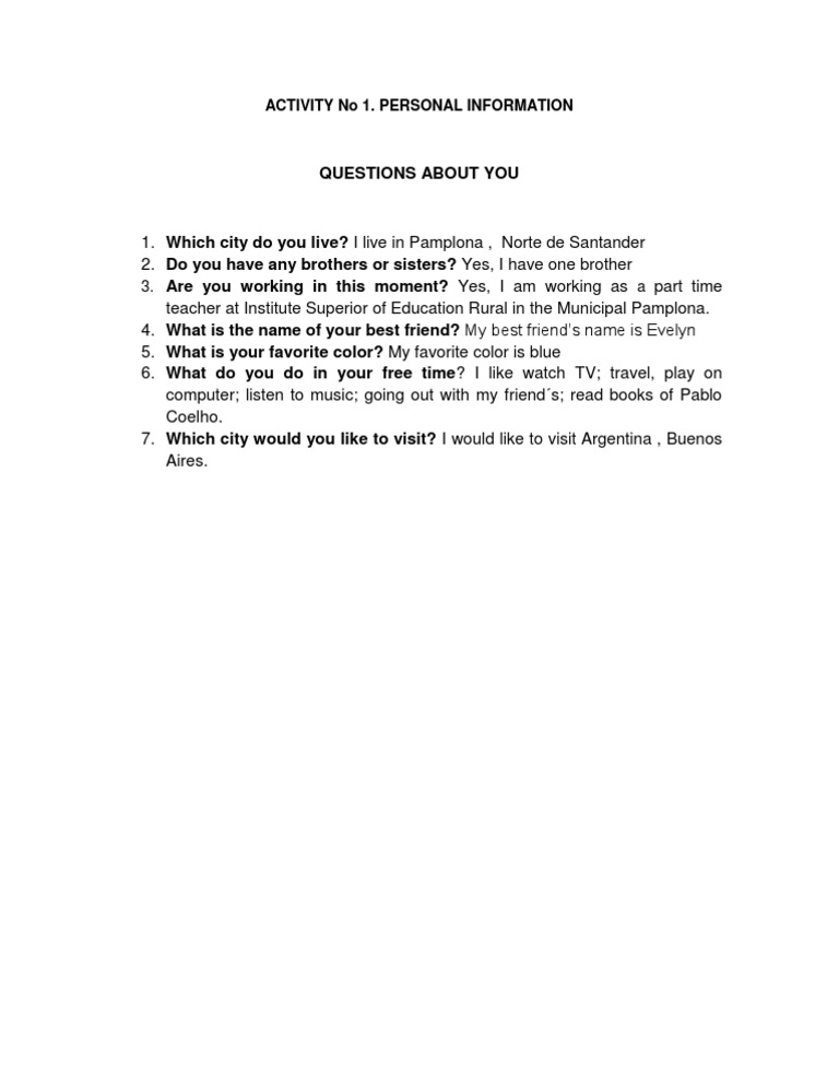Personal Information Activity Overview | PDF | Lifestyle