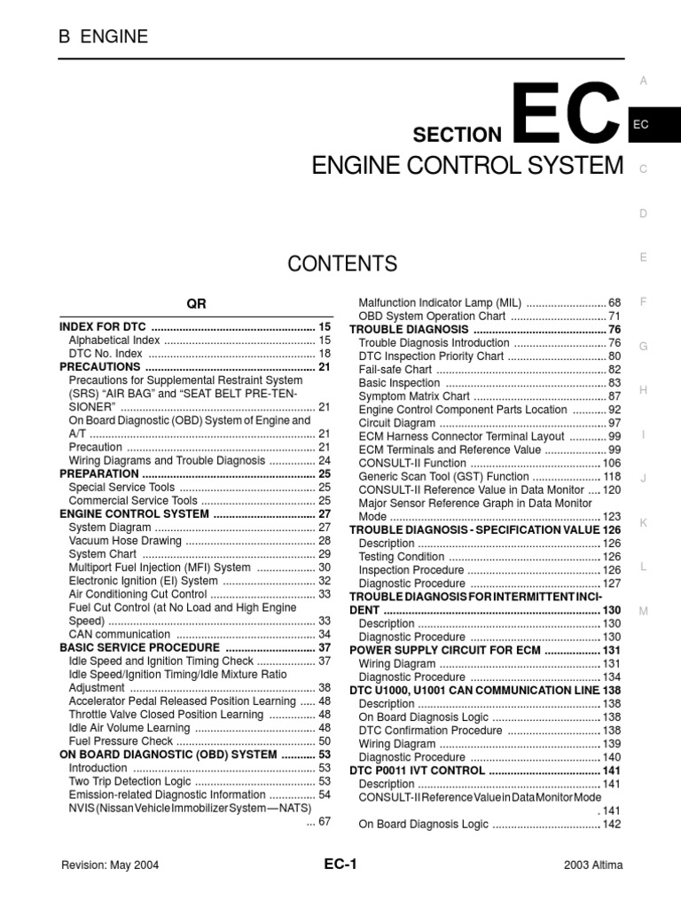 03 Nissan Altima 2 5 Serivce Manual Ec Throttle Internal Combustion Engine