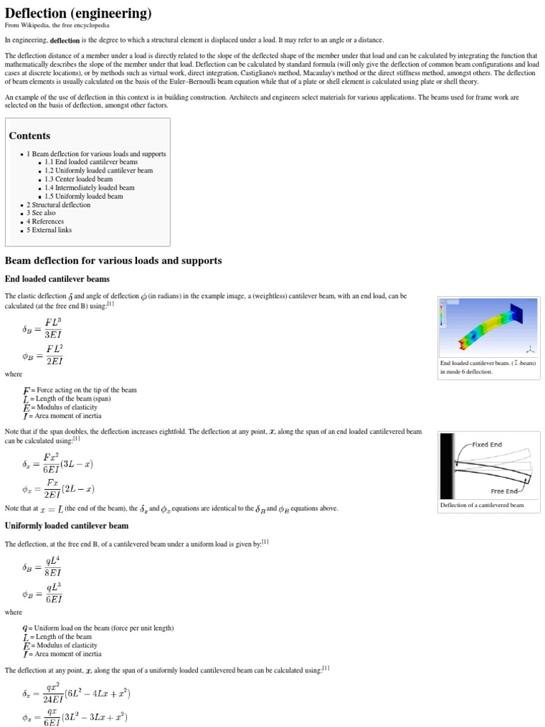 Deflection (Engineering) - Wikipedia, The Free Encyclopedia | PDF