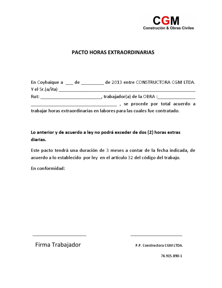 Modelo Anexo De Contrato Por Cambio De Horario Chile V rios Modelos