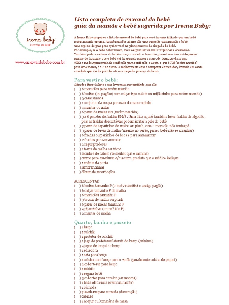 Lista Enxoval Bebe Completo Pdf Roupas