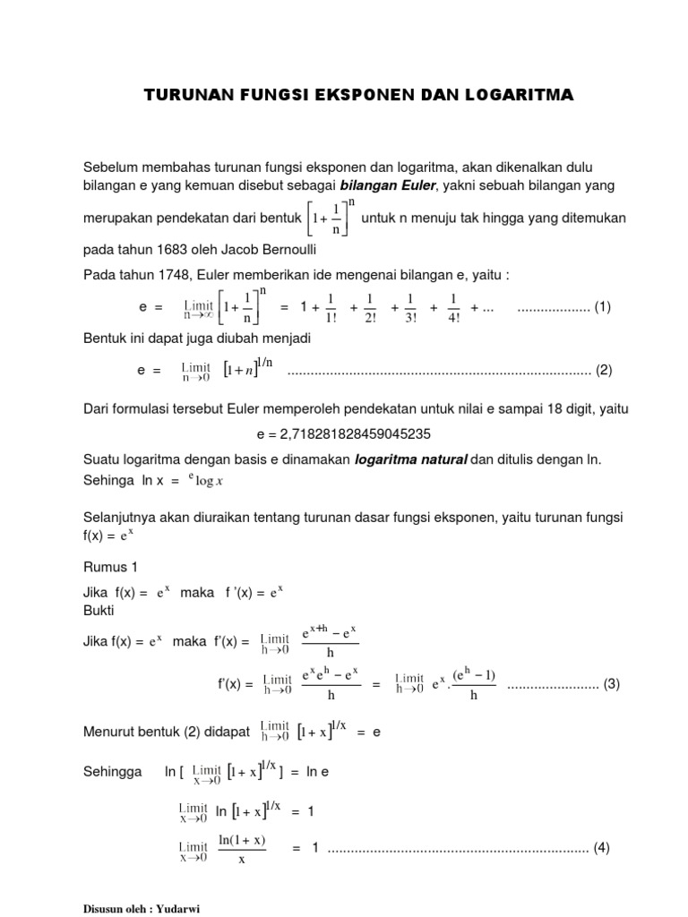 1 Turunan Fungsi Eksponen Dan Logaritma