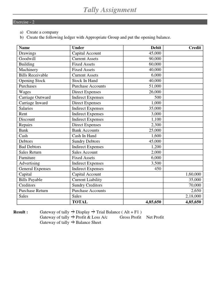 tally assignments for practice pdf