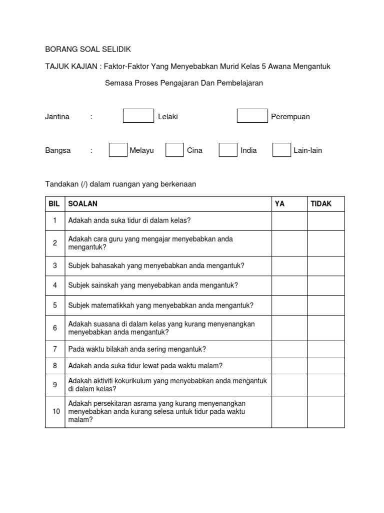 Borang Soal Selidik Pdf