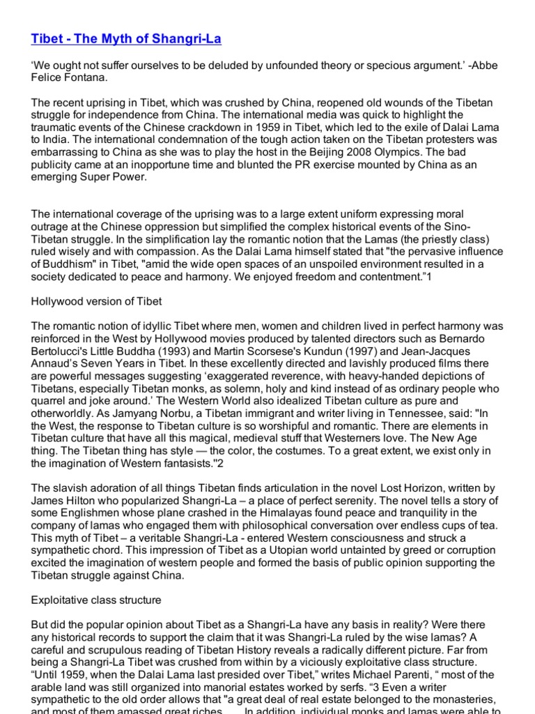 Tibet - The Myth of Shangri-La | Download Free PDF | Tibet | Dalai Lama
