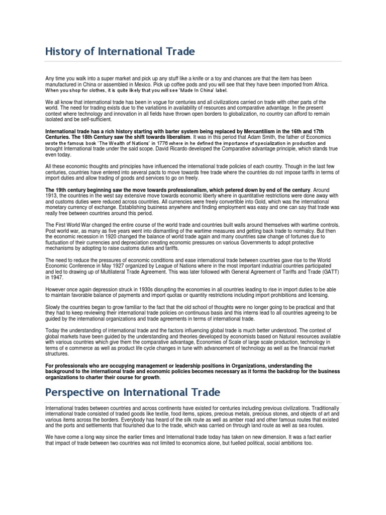 History of International Trade | PDF | Trade | Globalization