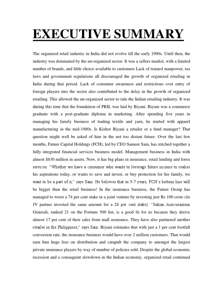 Executive Summary Retail Retailing