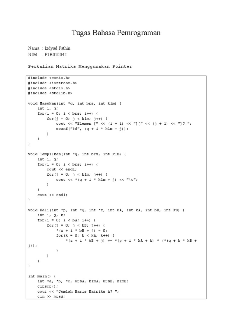 Perkalian dan Transpose Matriks C++ | PDF | Computers