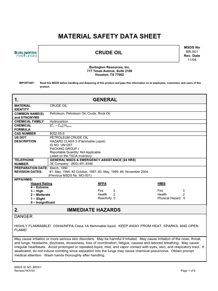 Crude Oil Msds PDF Benzene Personal Protective Equipment
