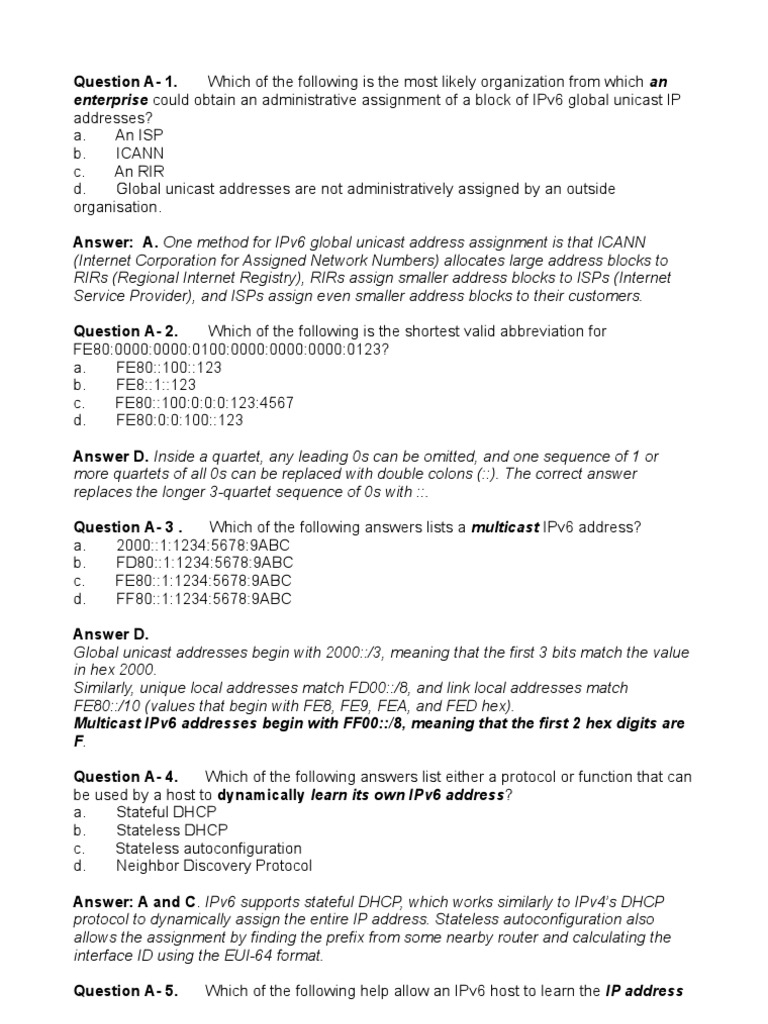 Ipv6 Questions | PDF | I Pv6 | Ip Address