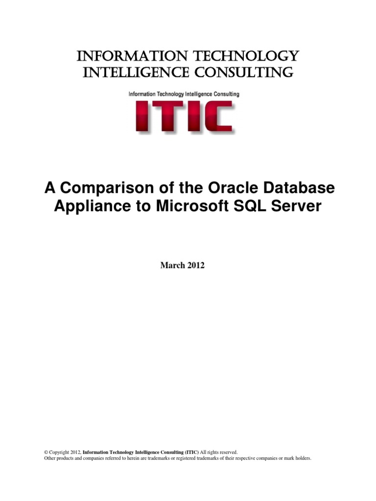 ITIC Comparison of Oracle Database Appliance To Microsoft SQL Server ...