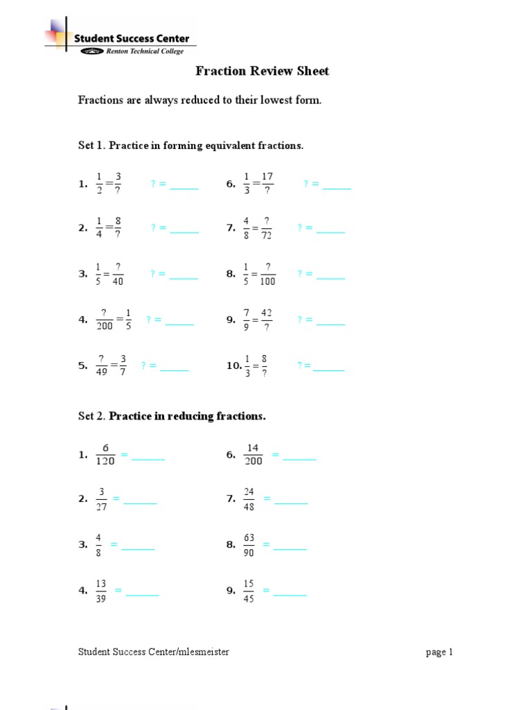 fraction-review-exercises | Fraction (Mathematics) | Elementary Mathematics