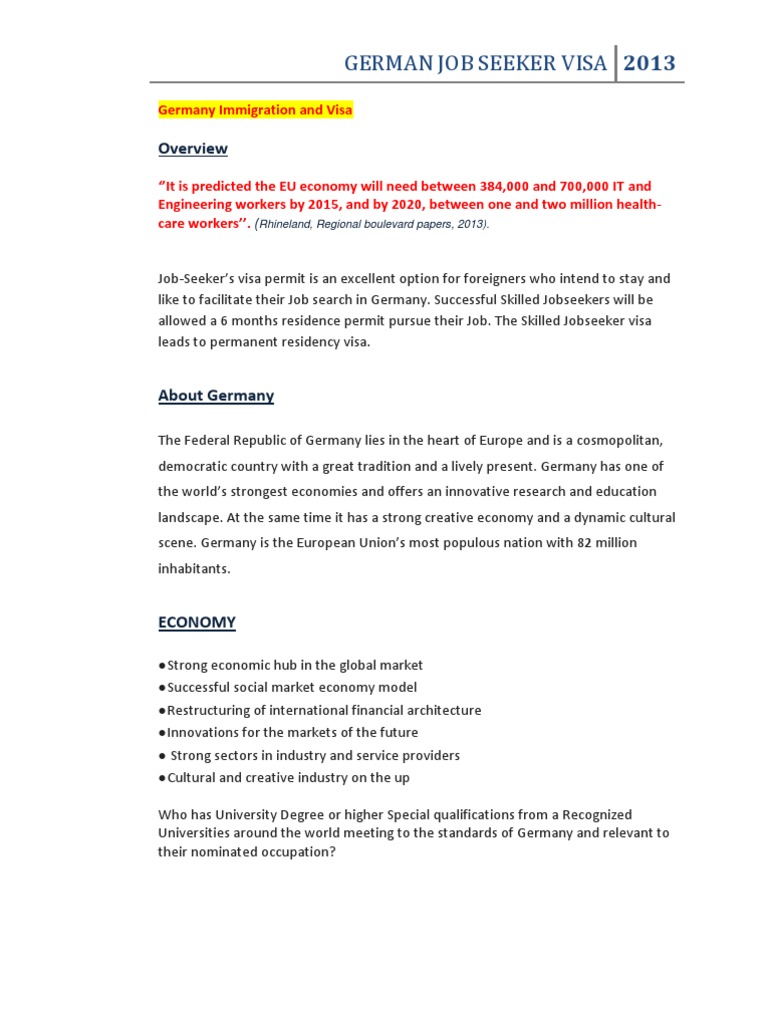 sample cover letter for german job seeker visa