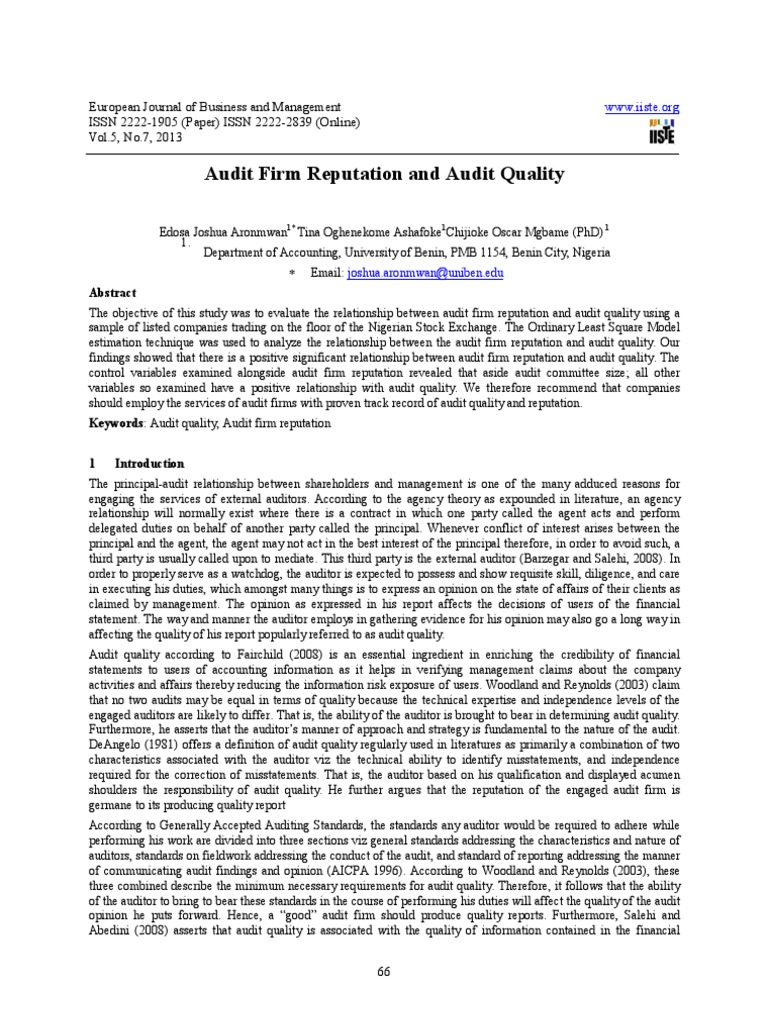 Audit Firm Reputation and Quality Analysis | PDF | Financial Audit ...