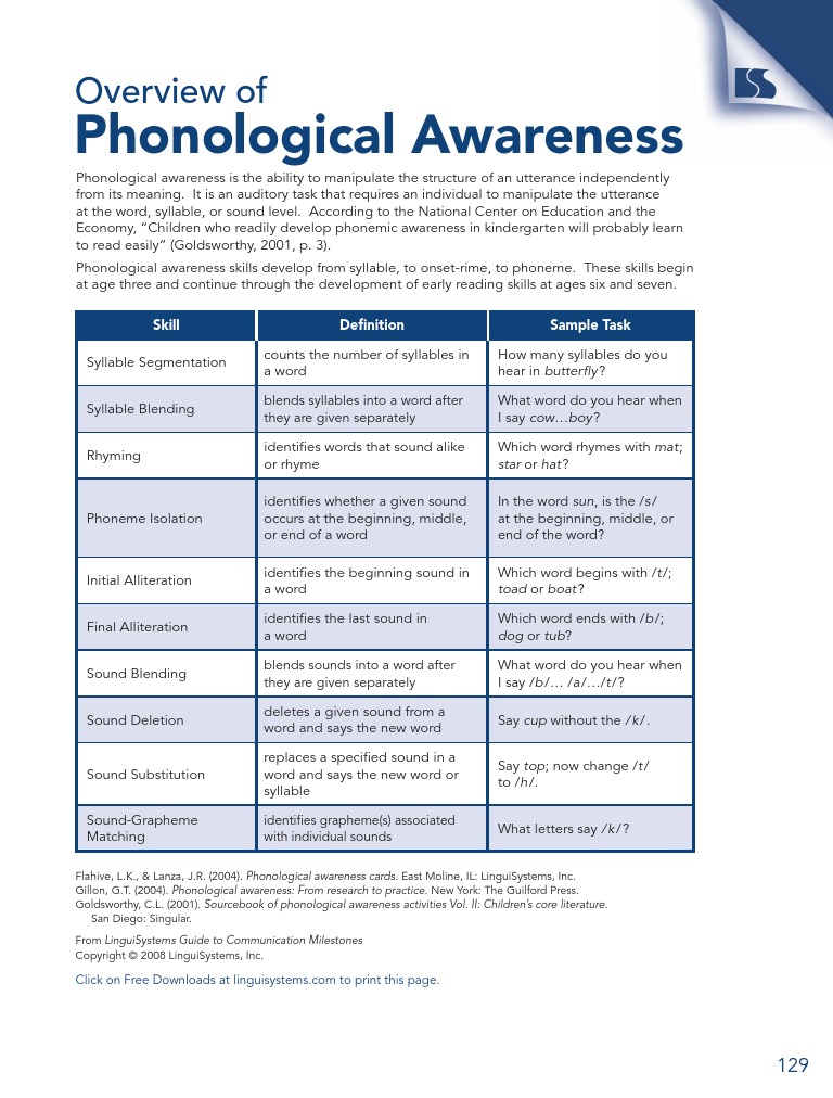 Linguisystems-Overview Of Phonological Awareness Pg129 | Pdf