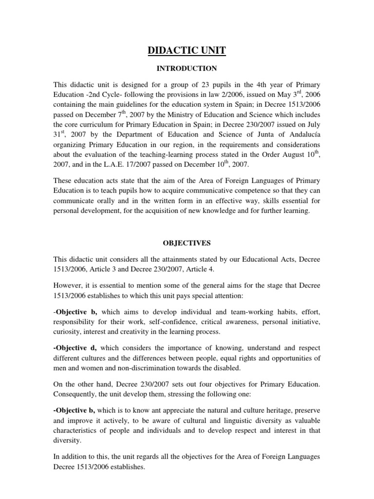 Didactic Unit for Primary English Learners | PDF | Foreign Language ...