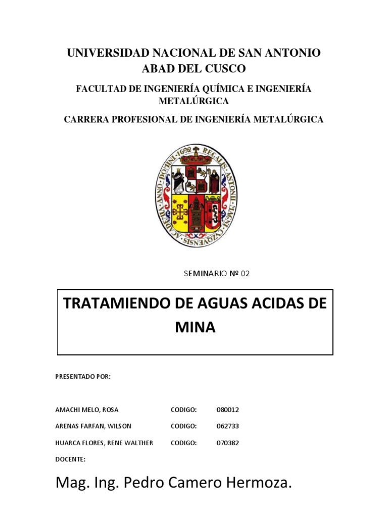 Tratamiento de Aguas Acidas de Mina2 | PDF | Precipitación (Química ...