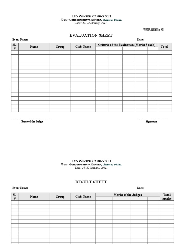 Leo Winter Camp 2011 Evaluation Results | PDF | Games & Activities