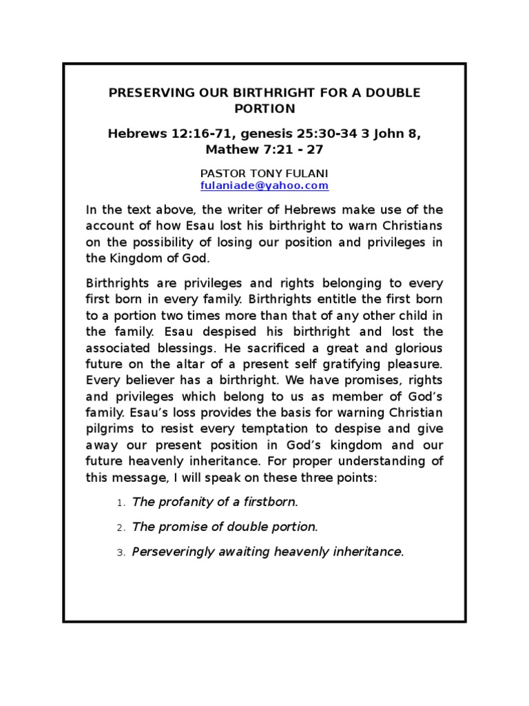 Preserving Christian Birthright Blessings | PDF | Book Of Genesis | Jacob