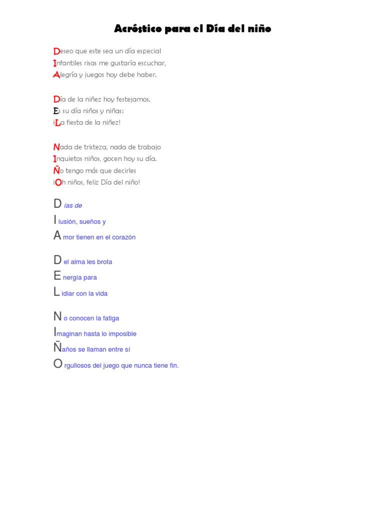 Acróstico para el Día del niño