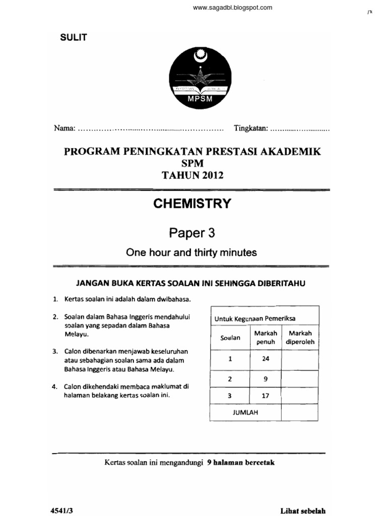2012 Pspm Kedah Kimia 3 W Ans Pdf Salt Chemistry Solubility
