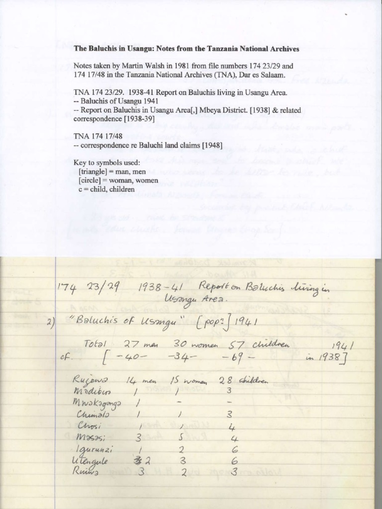 The Baluchis in Usangu: Notes From The Tanzania National Archives | PDF