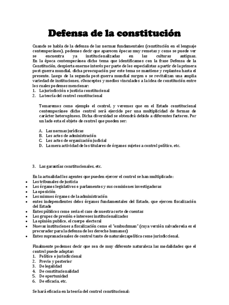 Defensa de la constitución Derecho Constitucional Constitución