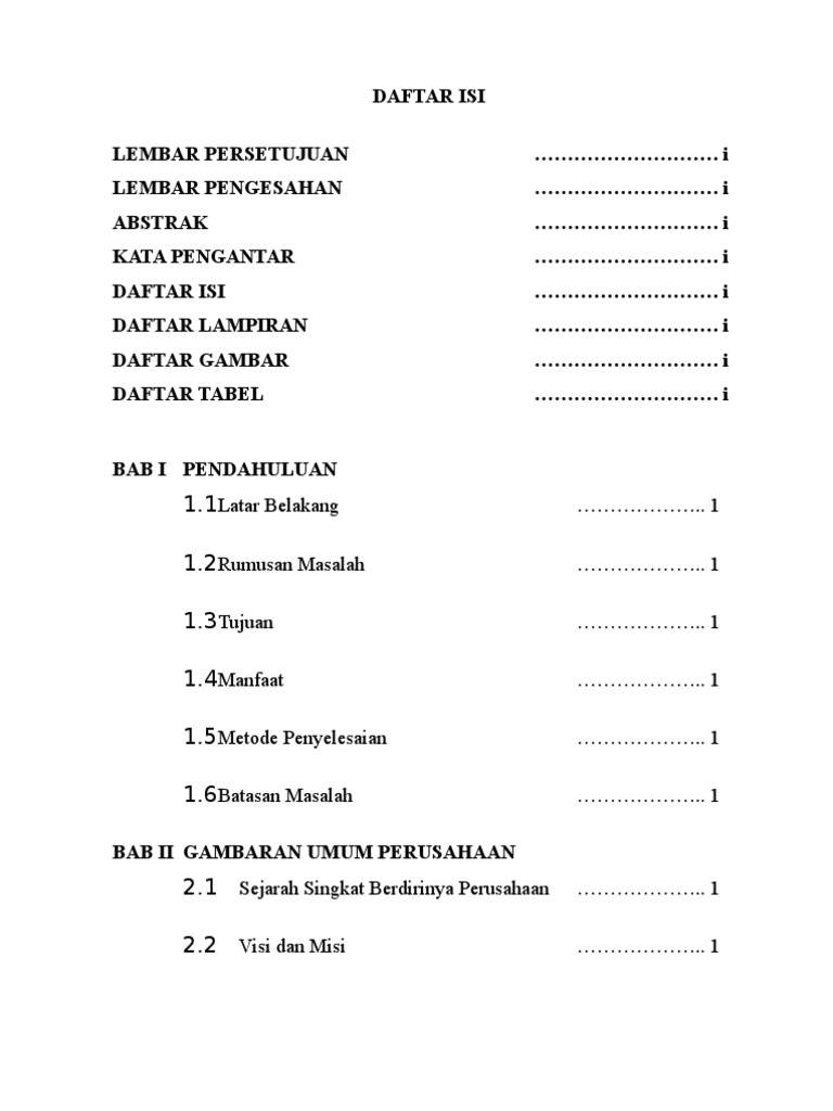 Daftar Isi Laporan Pkl