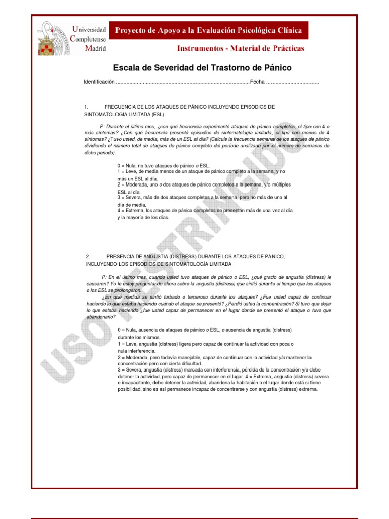 Escala de Severidad del Trastorno de Pánico | PDF | Ataque de pánico ...