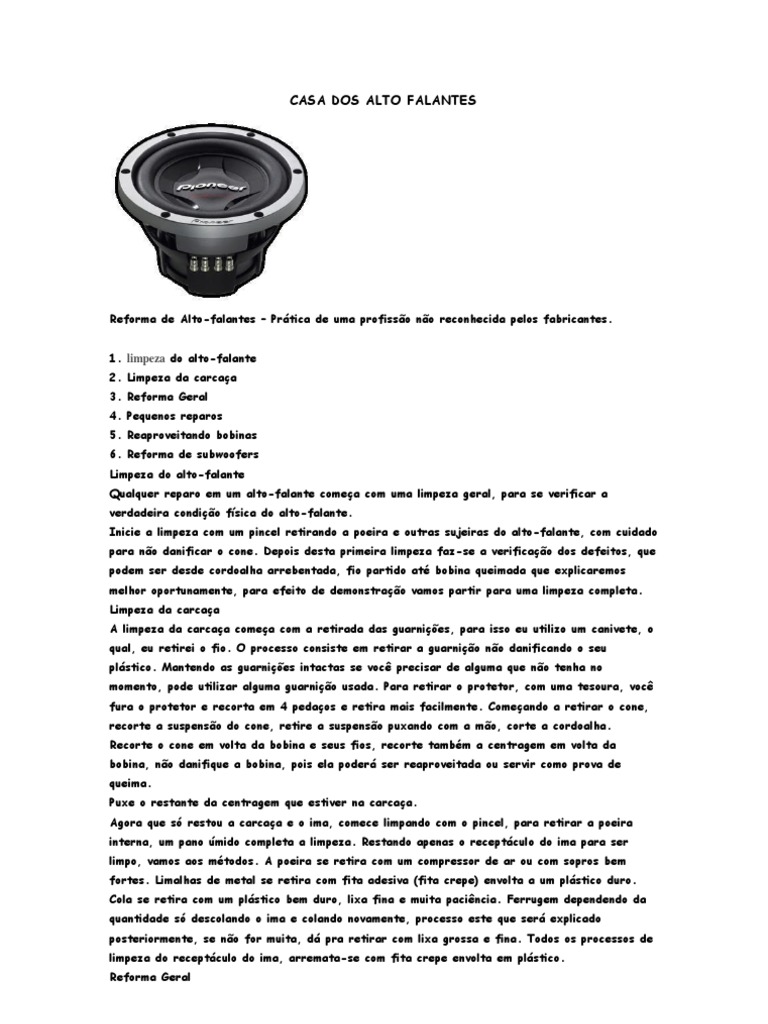 Reforma e Conserto de Alto-Falantes | PDF | Alto-falante | Parafuso