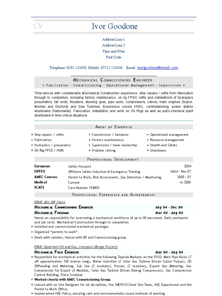 Mechanical Commissioning Engineer CV | PDF | Gas Turbine | Gases