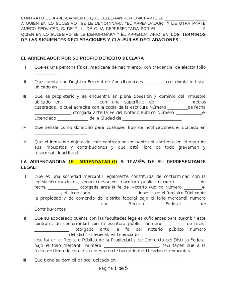Contrato de Arrendamiento de Bienes Inmuebles ( Formato