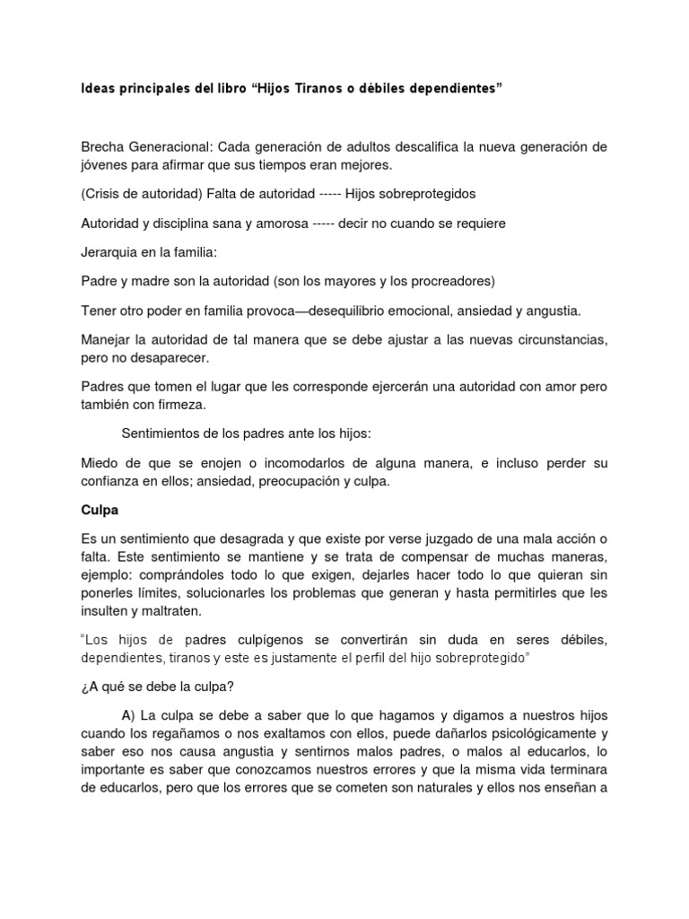Ideas Principales Del Libro Hijos Tiranos