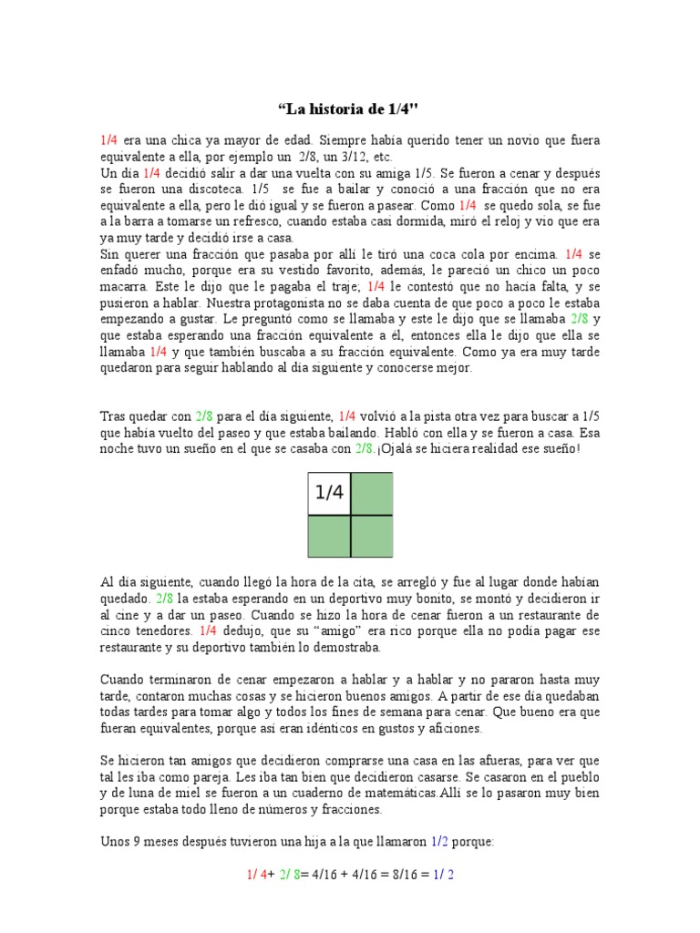 La historia de 1/4 y 2/8 | PDF | Fracción (Matemáticas) | Ocio