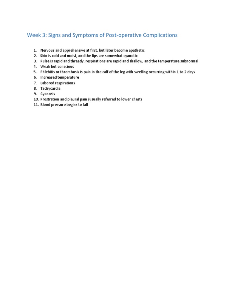 Signs and Symptoms of PostOperative Complications | PDF